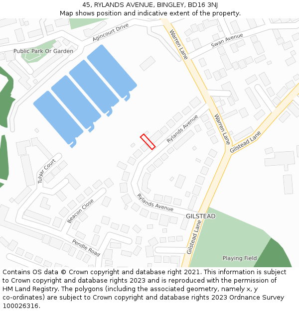 45, RYLANDS AVENUE, BINGLEY, BD16 3NJ: Location map and indicative extent of plot