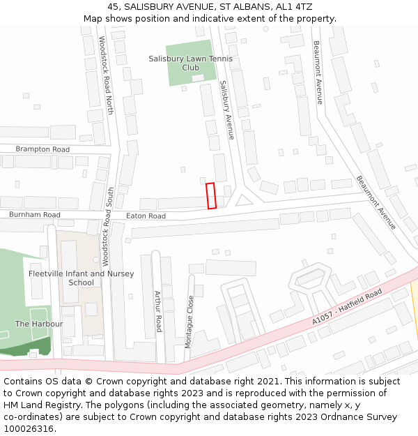 45, SALISBURY AVENUE, ST ALBANS, AL1 4TZ: Location map and indicative extent of plot