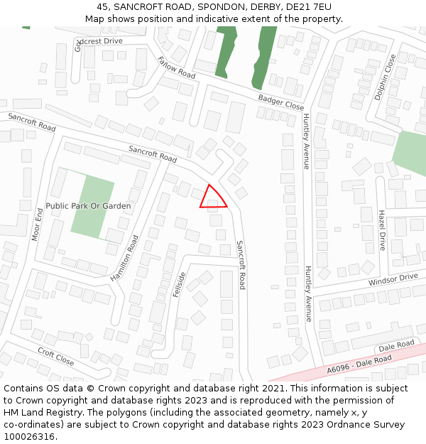 45, SANCROFT ROAD, SPONDON, DERBY, DE21 7EU: Location map and indicative extent of plot