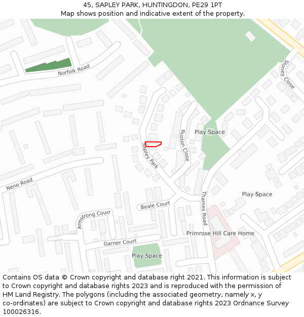 45, SAPLEY PARK, HUNTINGDON, PE29 1PT: Location map and indicative extent of plot