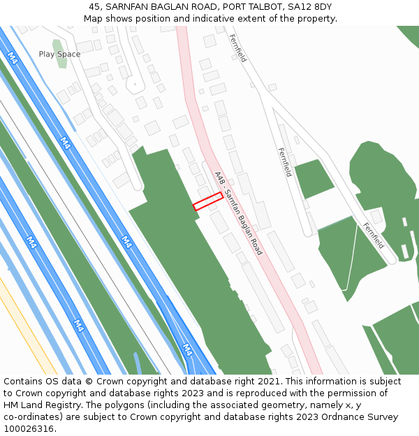 45, SARNFAN BAGLAN ROAD, PORT TALBOT, SA12 8DY: Location map and indicative extent of plot