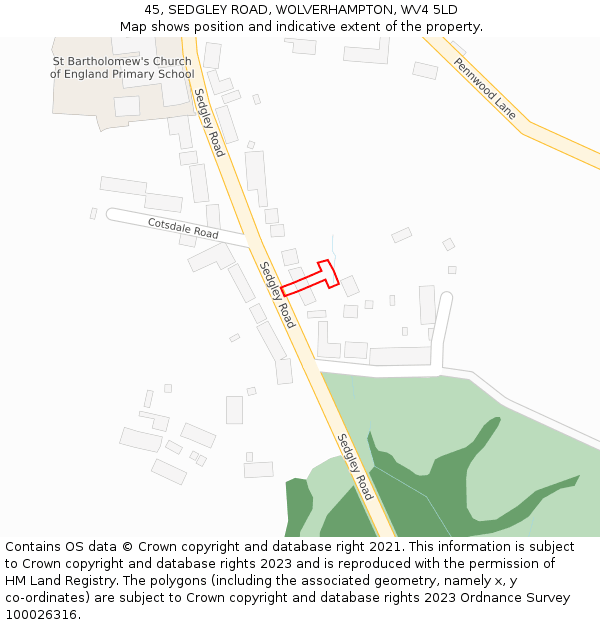45, SEDGLEY ROAD, WOLVERHAMPTON, WV4 5LD: Location map and indicative extent of plot