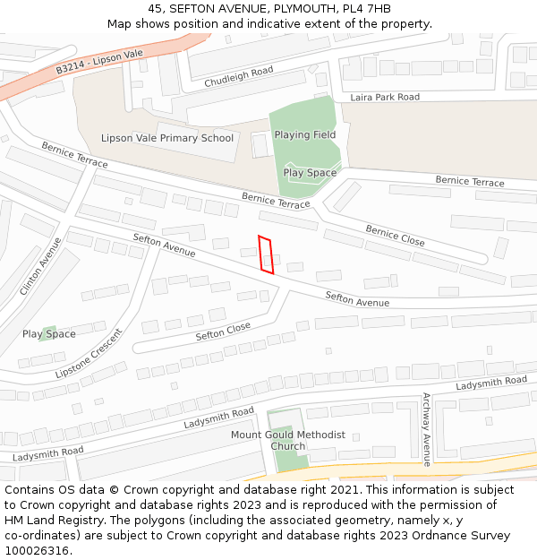 45, SEFTON AVENUE, PLYMOUTH, PL4 7HB: Location map and indicative extent of plot