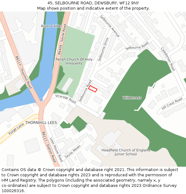 45, SELBOURNE ROAD, DEWSBURY, WF12 9NY: Location map and indicative extent of plot