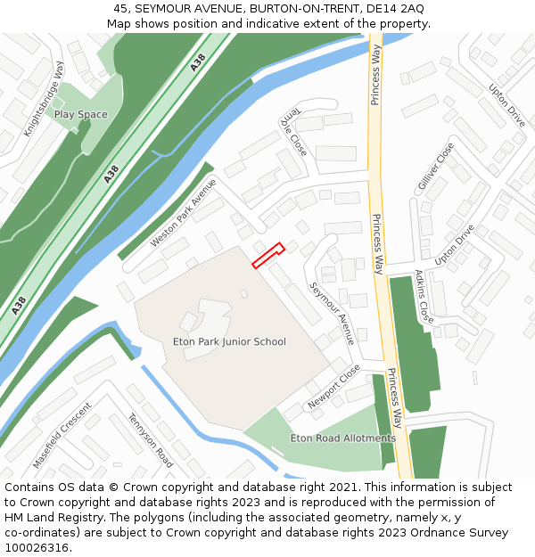 45, SEYMOUR AVENUE, BURTON-ON-TRENT, DE14 2AQ: Location map and indicative extent of plot