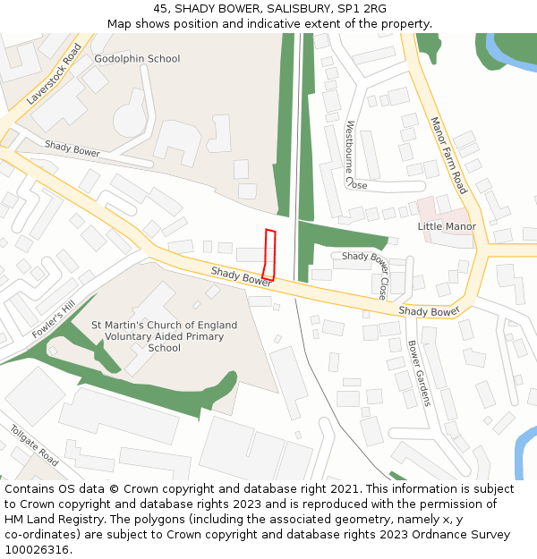 45, SHADY BOWER, SALISBURY, SP1 2RG: Location map and indicative extent of plot