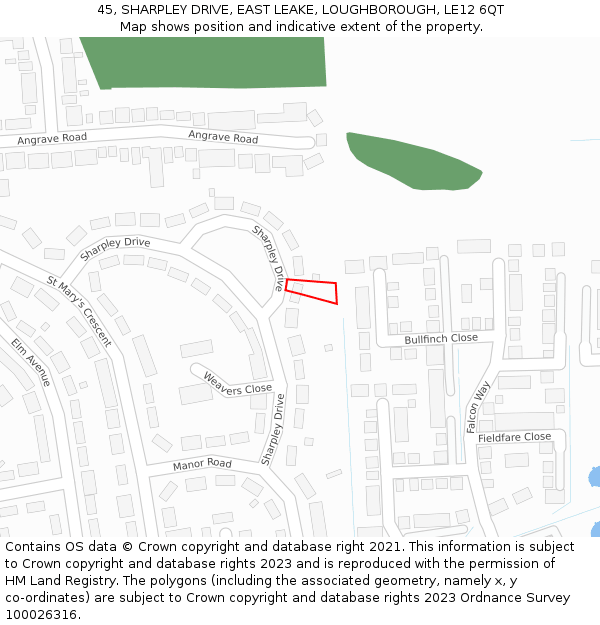 45, SHARPLEY DRIVE, EAST LEAKE, LOUGHBOROUGH, LE12 6QT: Location map and indicative extent of plot