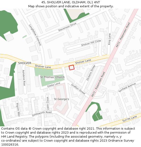 45, SHOLVER LANE, OLDHAM, OL1 4NT: Location map and indicative extent of plot