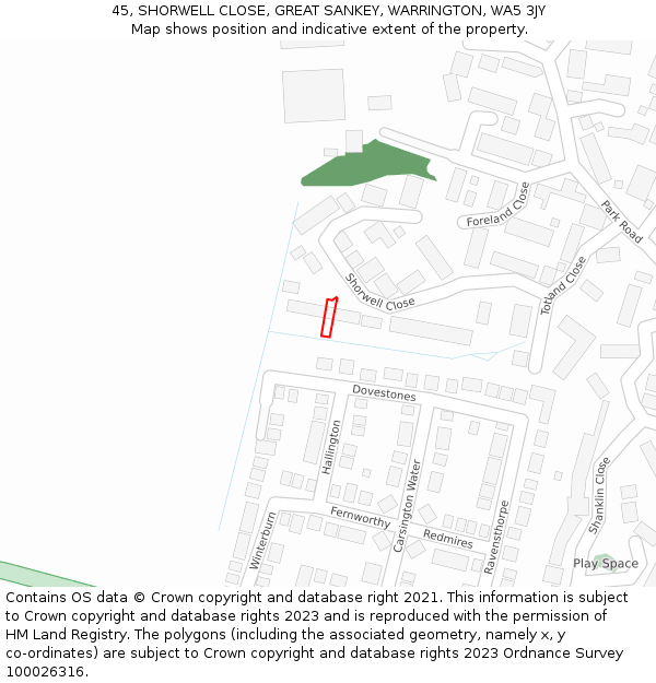 45, SHORWELL CLOSE, GREAT SANKEY, WARRINGTON, WA5 3JY: Location map and indicative extent of plot