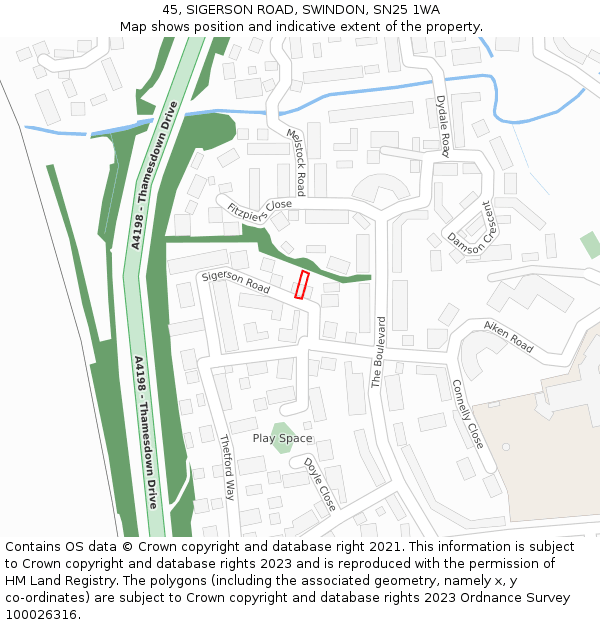 45, SIGERSON ROAD, SWINDON, SN25 1WA: Location map and indicative extent of plot