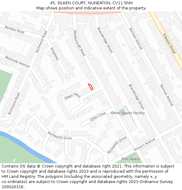 45, SILKEN COURT, NUNEATON, CV11 5NN: Location map and indicative extent of plot