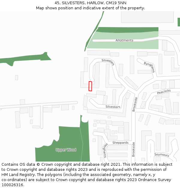 45, SILVESTERS, HARLOW, CM19 5NN: Location map and indicative extent of plot