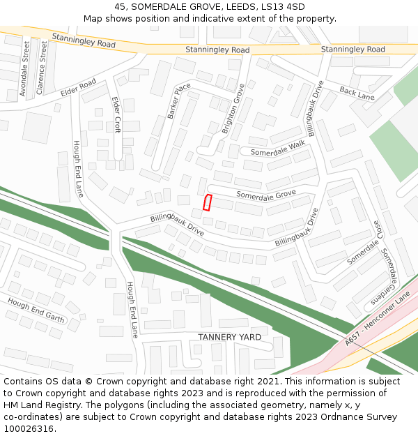 45, SOMERDALE GROVE, LEEDS, LS13 4SD: Location map and indicative extent of plot