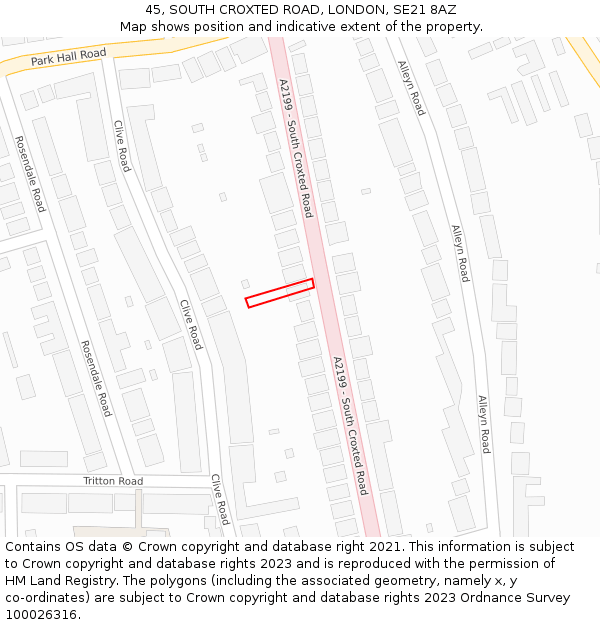 45, SOUTH CROXTED ROAD, LONDON, SE21 8AZ: Location map and indicative extent of plot