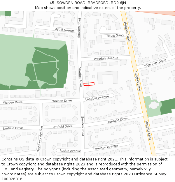 45, SOWDEN ROAD, BRADFORD, BD9 6JN: Location map and indicative extent of plot