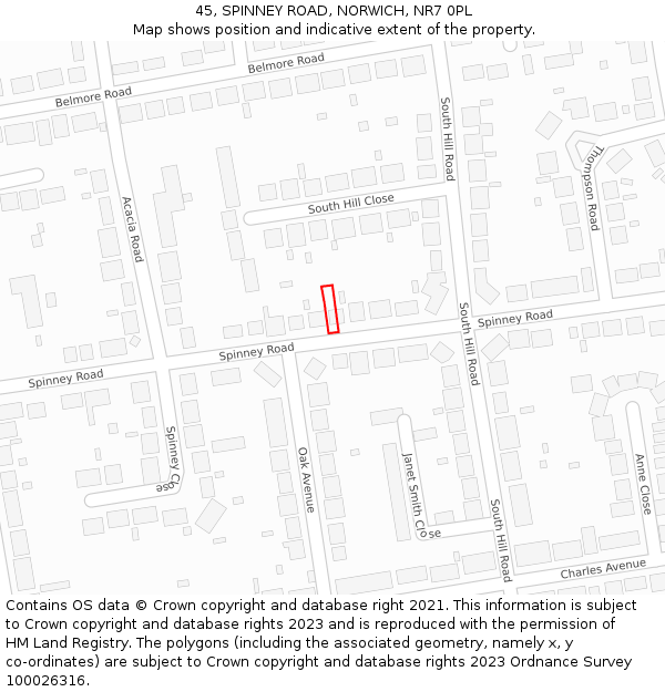45, SPINNEY ROAD, NORWICH, NR7 0PL: Location map and indicative extent of plot