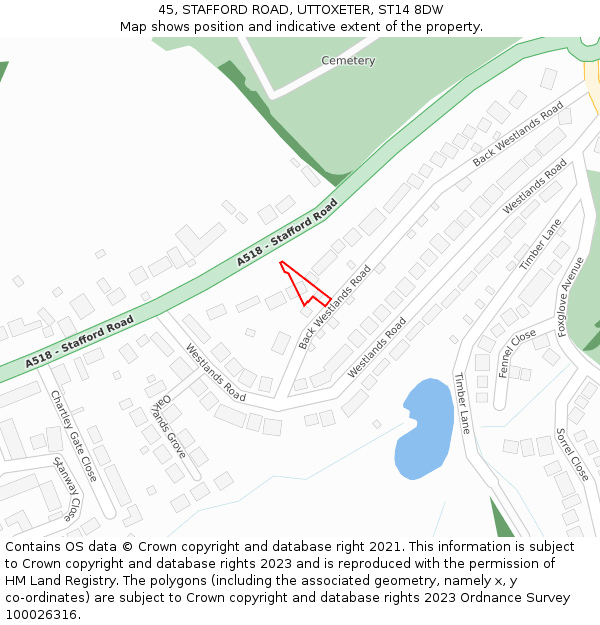 45, STAFFORD ROAD, UTTOXETER, ST14 8DW: Location map and indicative extent of plot