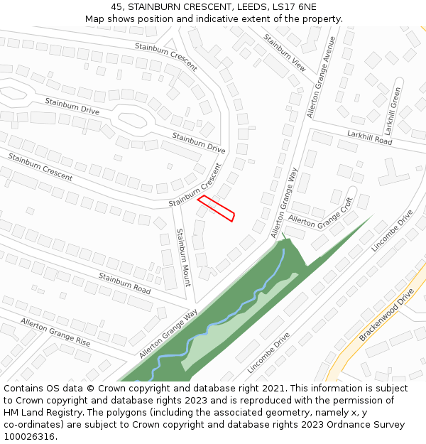 45, STAINBURN CRESCENT, LEEDS, LS17 6NE: Location map and indicative extent of plot