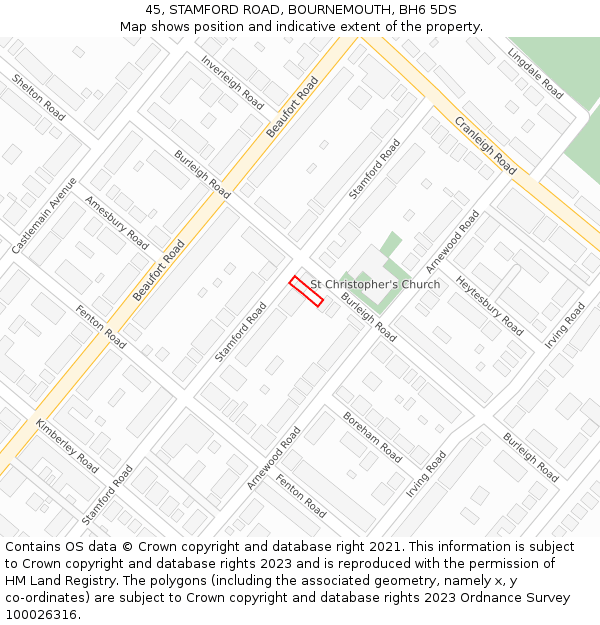 45, STAMFORD ROAD, BOURNEMOUTH, BH6 5DS: Location map and indicative extent of plot