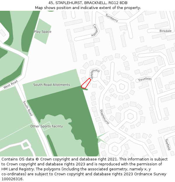 45, STAPLEHURST, BRACKNELL, RG12 8DB: Location map and indicative extent of plot