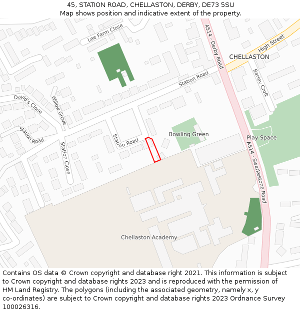 45, STATION ROAD, CHELLASTON, DERBY, DE73 5SU: Location map and indicative extent of plot