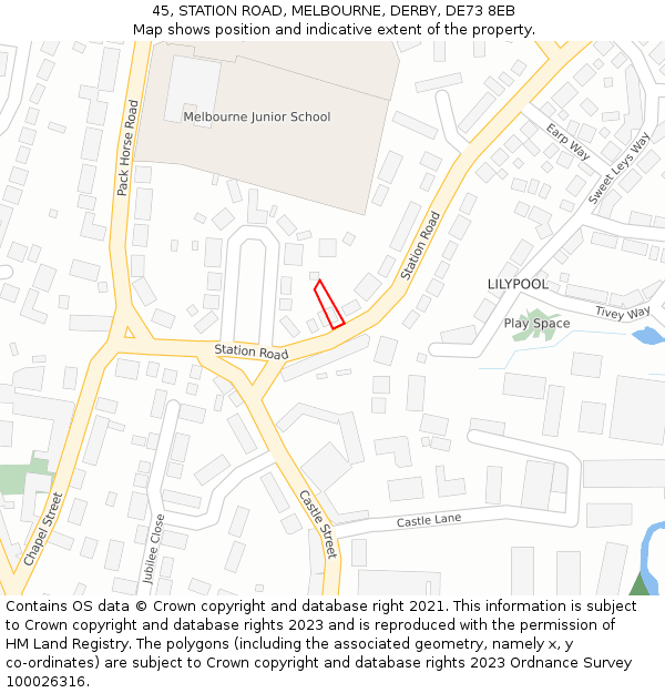 45, STATION ROAD, MELBOURNE, DERBY, DE73 8EB: Location map and indicative extent of plot