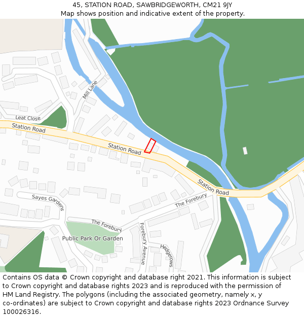 45, STATION ROAD, SAWBRIDGEWORTH, CM21 9JY: Location map and indicative extent of plot