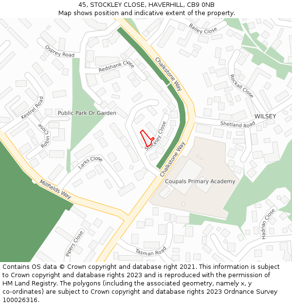 45, STOCKLEY CLOSE, HAVERHILL, CB9 0NB: Location map and indicative extent of plot