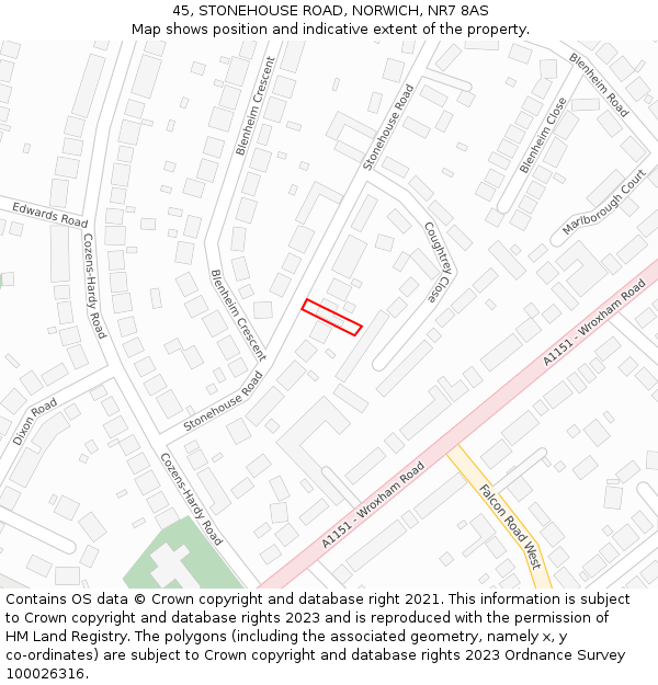 45, STONEHOUSE ROAD, NORWICH, NR7 8AS: Location map and indicative extent of plot