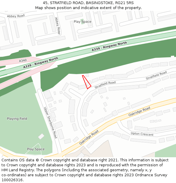 45, STRATFIELD ROAD, BASINGSTOKE, RG21 5RS: Location map and indicative extent of plot