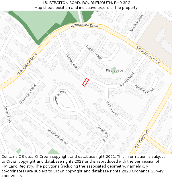 45, STRATTON ROAD, BOURNEMOUTH, BH9 3PG: Location map and indicative extent of plot