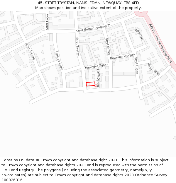 45, STRET TRYSTAN, NANSLEDAN, NEWQUAY, TR8 4FD: Location map and indicative extent of plot