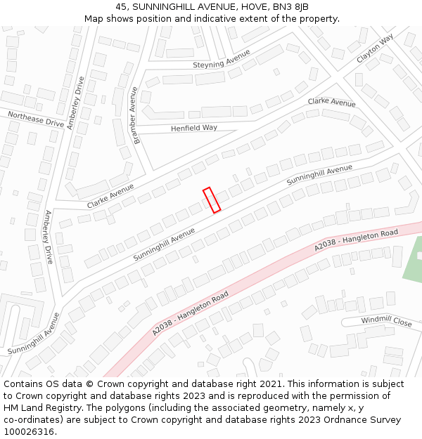 45, SUNNINGHILL AVENUE, HOVE, BN3 8JB: Location map and indicative extent of plot
