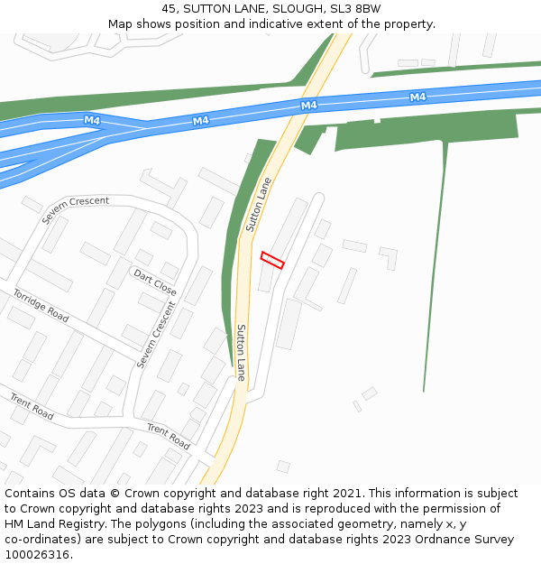 45, SUTTON LANE, SLOUGH, SL3 8BW: Location map and indicative extent of plot