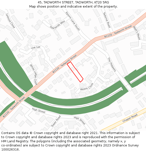 45, TADWORTH STREET, TADWORTH, KT20 5RG: Location map and indicative extent of plot