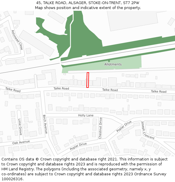 45, TALKE ROAD, ALSAGER, STOKE-ON-TRENT, ST7 2PW: Location map and indicative extent of plot