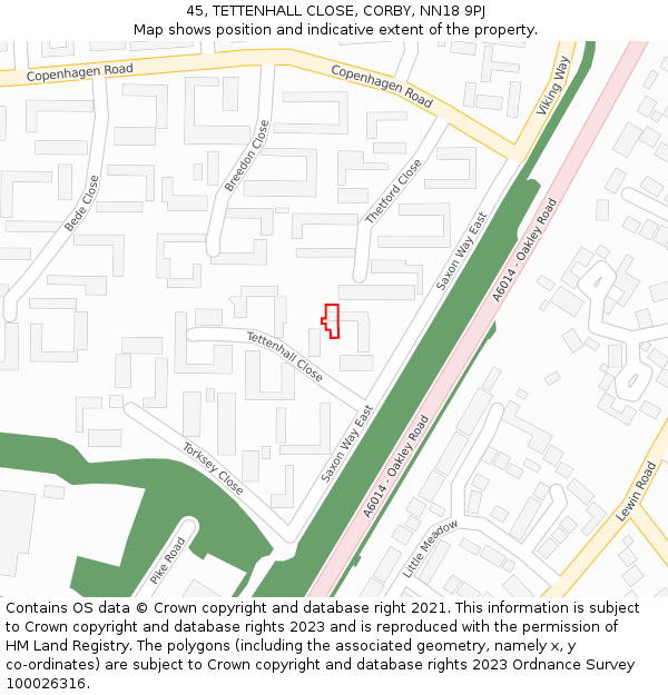 45, TETTENHALL CLOSE, CORBY, NN18 9PJ: Location map and indicative extent of plot