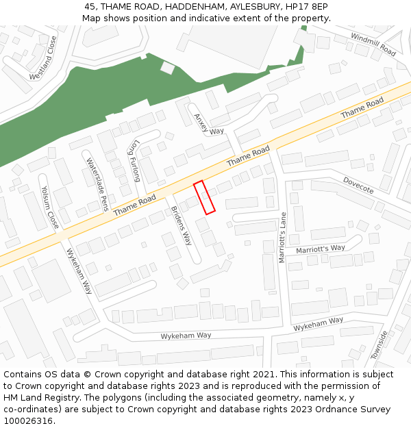 45, THAME ROAD, HADDENHAM, AYLESBURY, HP17 8EP: Location map and indicative extent of plot
