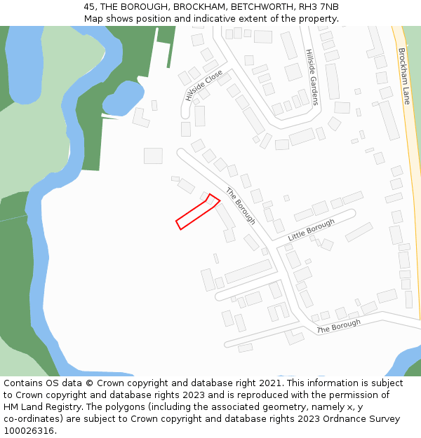 45, THE BOROUGH, BROCKHAM, BETCHWORTH, RH3 7NB: Location map and indicative extent of plot