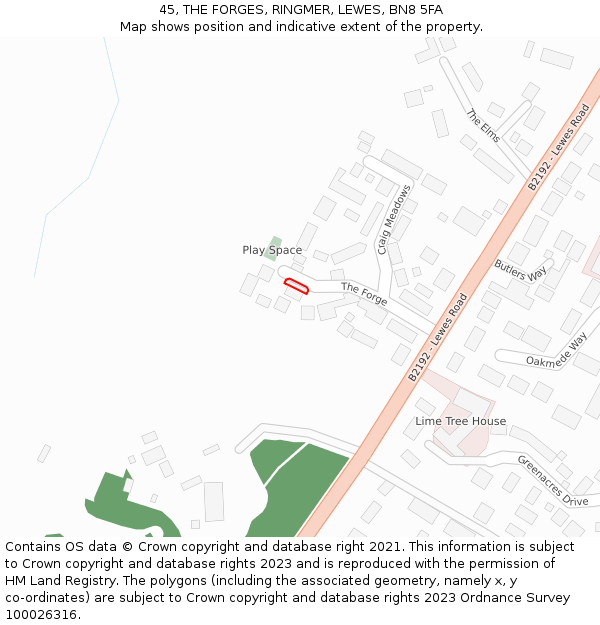 45, THE FORGES, RINGMER, LEWES, BN8 5FA: Location map and indicative extent of plot