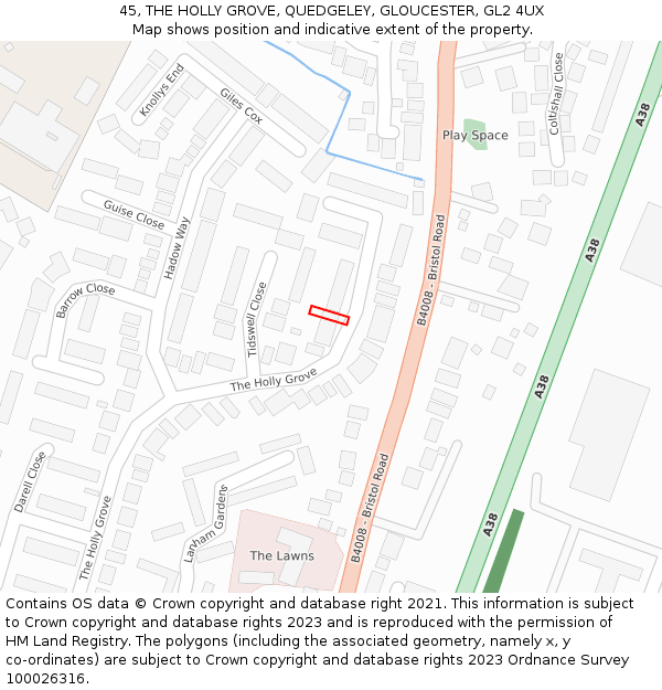 45, THE HOLLY GROVE, QUEDGELEY, GLOUCESTER, GL2 4UX: Location map and indicative extent of plot