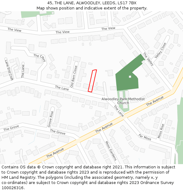 45, THE LANE, ALWOODLEY, LEEDS, LS17 7BX: Location map and indicative extent of plot