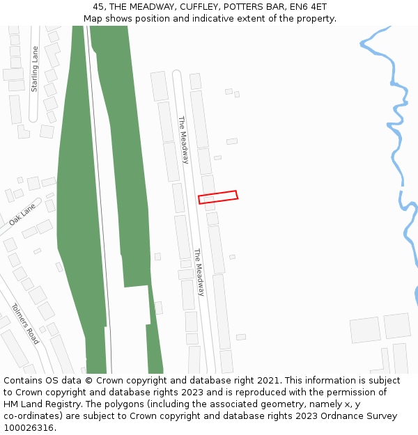 45, THE MEADWAY, CUFFLEY, POTTERS BAR, EN6 4ET: Location map and indicative extent of plot