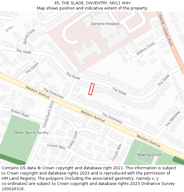 45, THE SLADE, DAVENTRY, NN11 4HH: Location map and indicative extent of plot