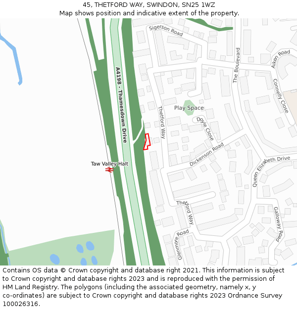 45, THETFORD WAY, SWINDON, SN25 1WZ: Location map and indicative extent of plot