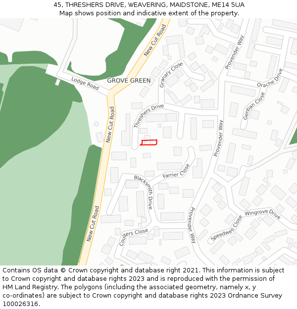 45, THRESHERS DRIVE, WEAVERING, MAIDSTONE, ME14 5UA: Location map and indicative extent of plot