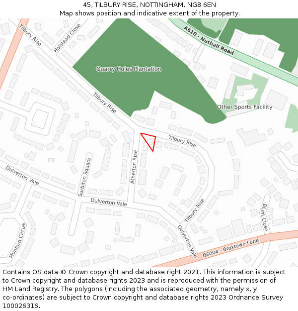 45, TILBURY RISE, NOTTINGHAM, NG8 6EN: Location map and indicative extent of plot