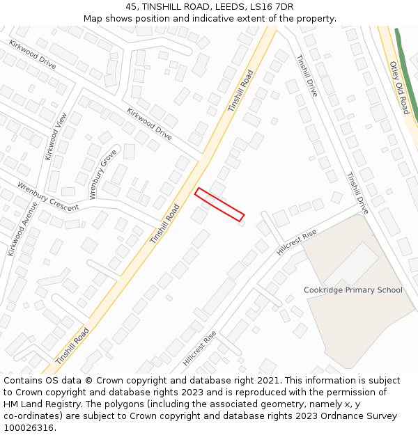 45, TINSHILL ROAD, LEEDS, LS16 7DR: Location map and indicative extent of plot