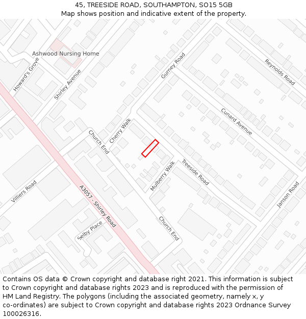 45, TREESIDE ROAD, SOUTHAMPTON, SO15 5GB: Location map and indicative extent of plot