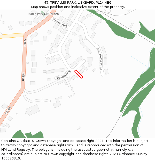 45, TREVILLIS PARK, LISKEARD, PL14 4EG: Location map and indicative extent of plot